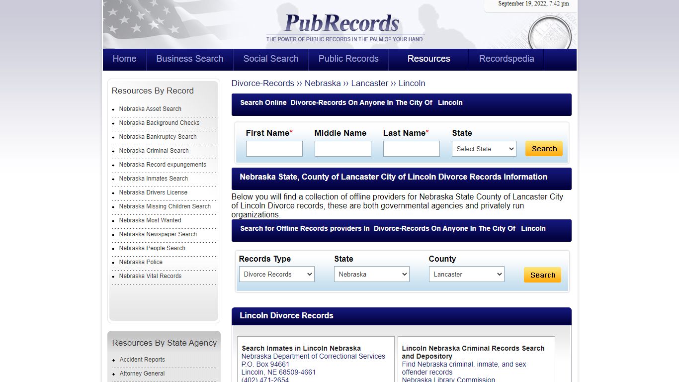 Lincoln, Lancaster County, Nebraska Divorce Records